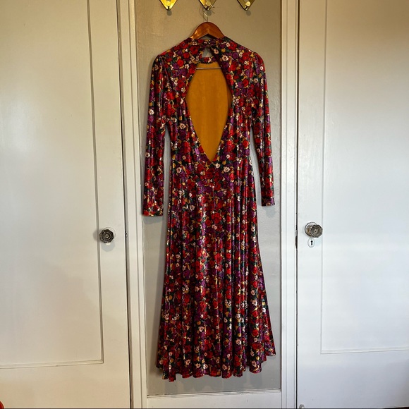Free People Heartland Velvet Floral Midi Dress MEDIUM - Picture 3 of 4